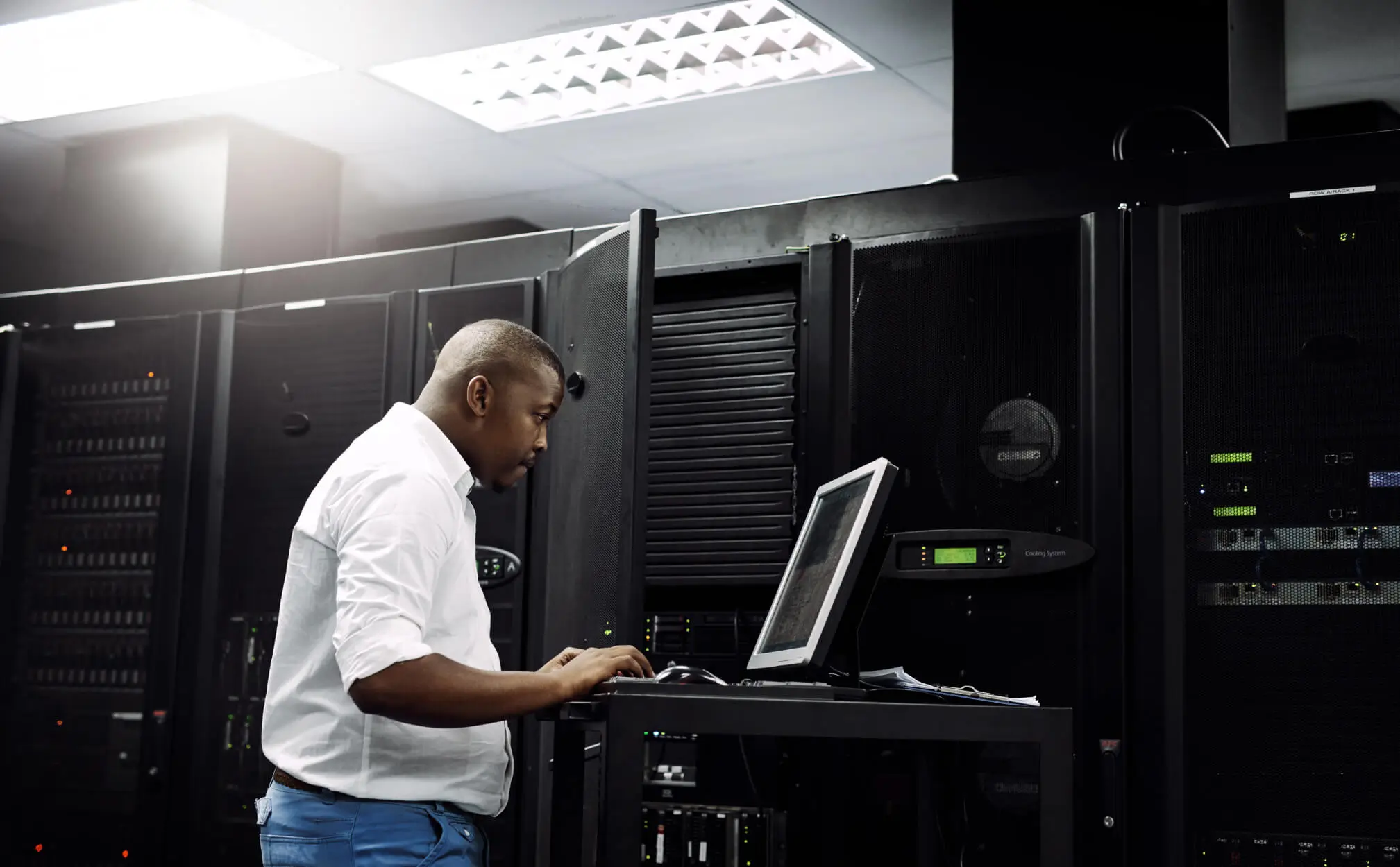 Man in server room